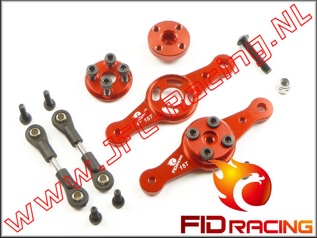 FID 0035-D RED, FID Racing Dubbele Stuur Servo Hevel (15T)(LOSI 5ive / Mini)(Aluminium)(<FONT COLOR=ff0000>Red</FONT>) 2st.